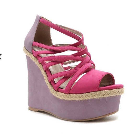Pastel fuchsia strappy wedge espadrille Sandal - Picture 2 of 7